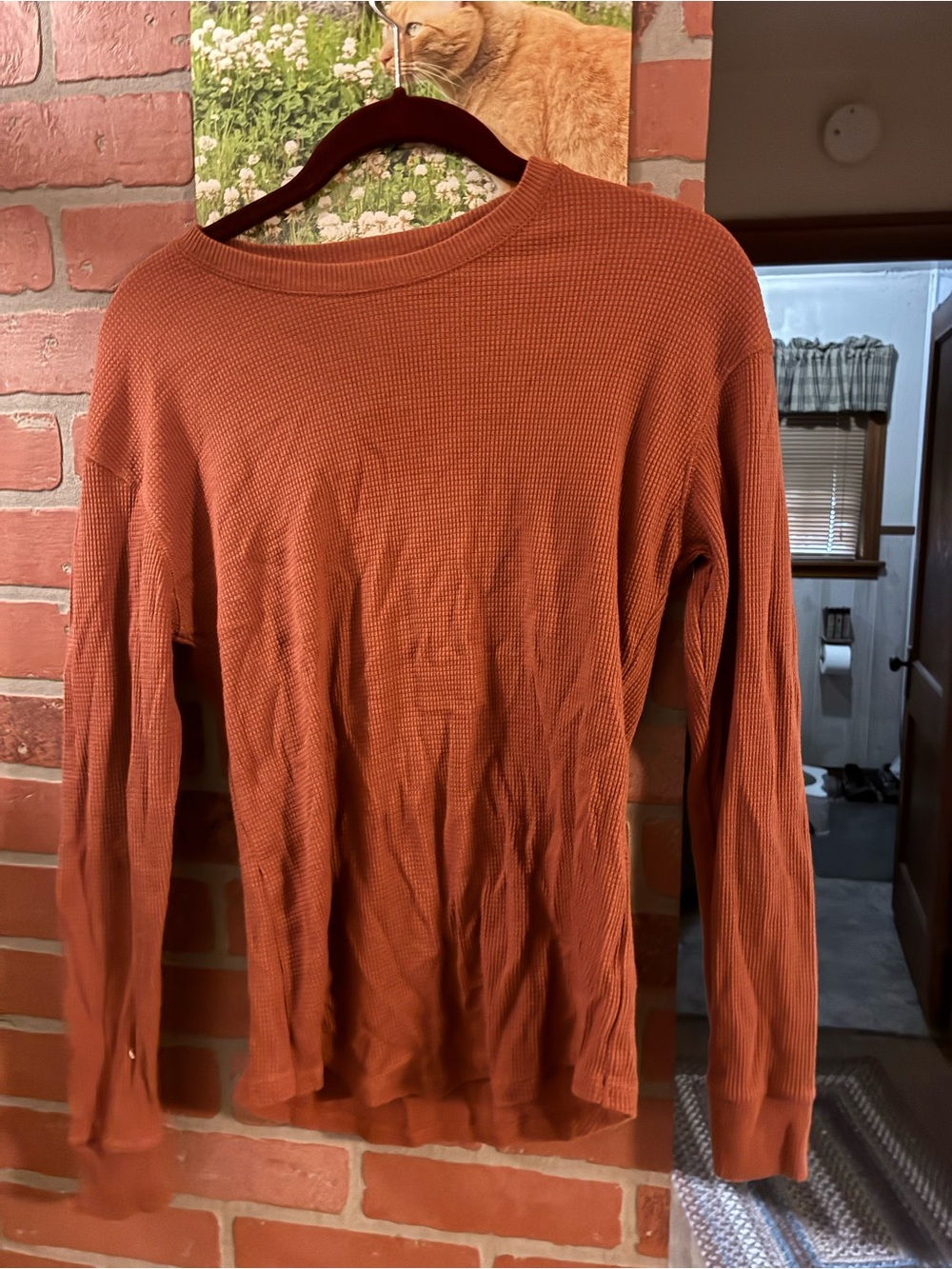Time and Tru Rust Waffle-Knit Long Sleeve Top